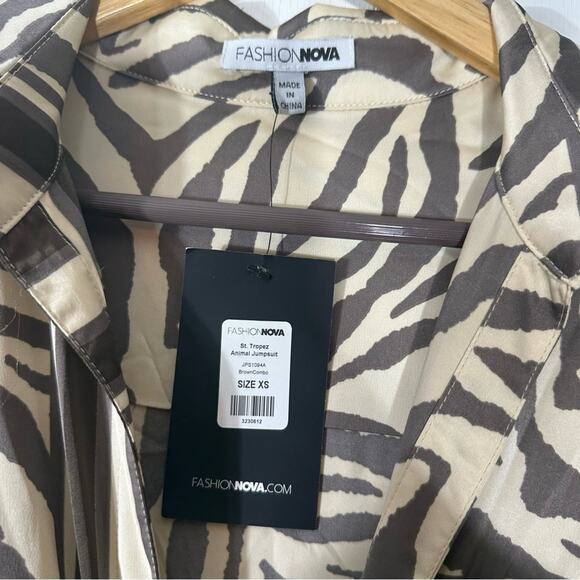 NEW Fashion Nova St. Tropez Animal Jumpsuit- Brown Combo Size XS - Picture 6 of 13